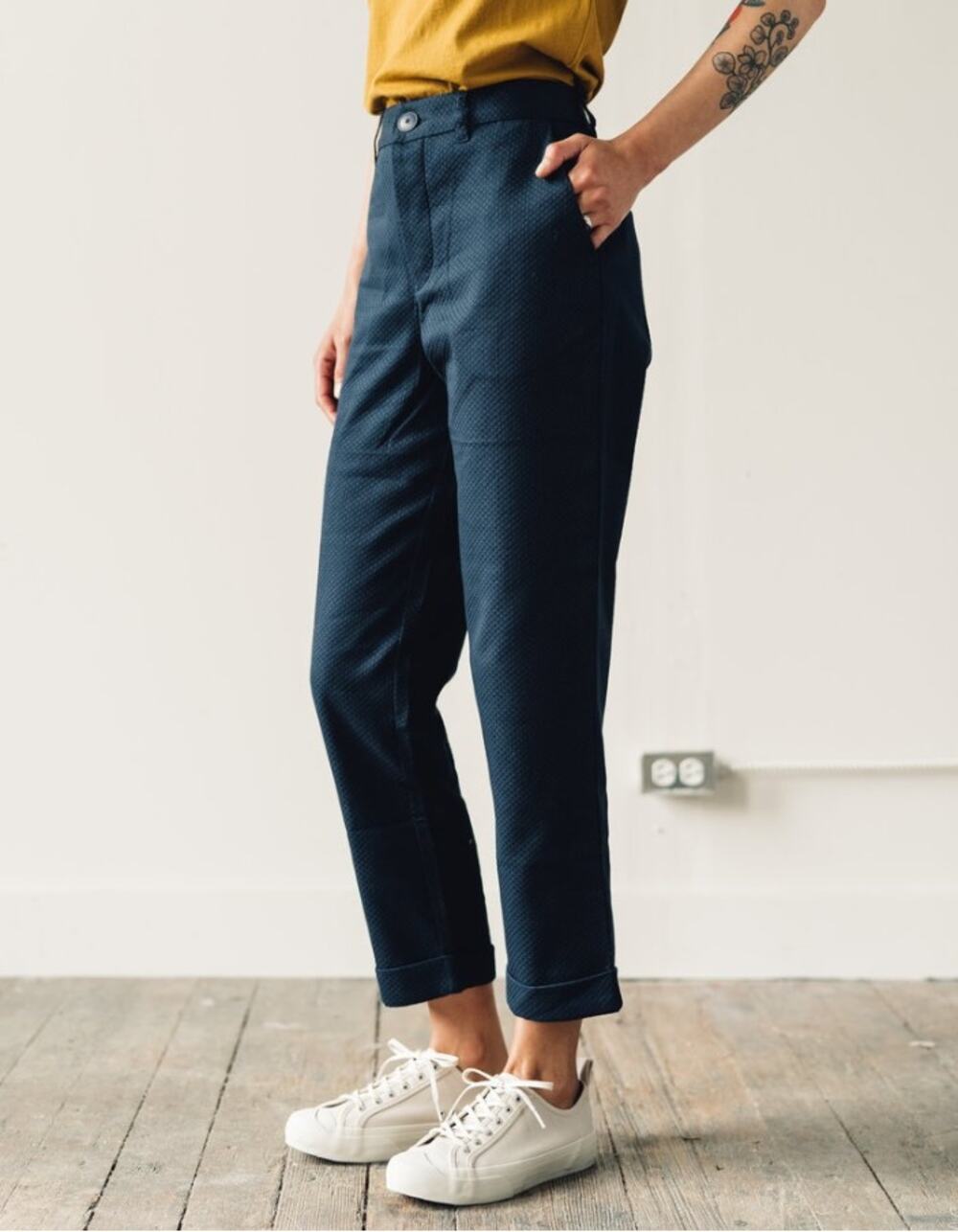 Kowtow Edition Navy Blue Organic Cotton Textured Chinos Medium